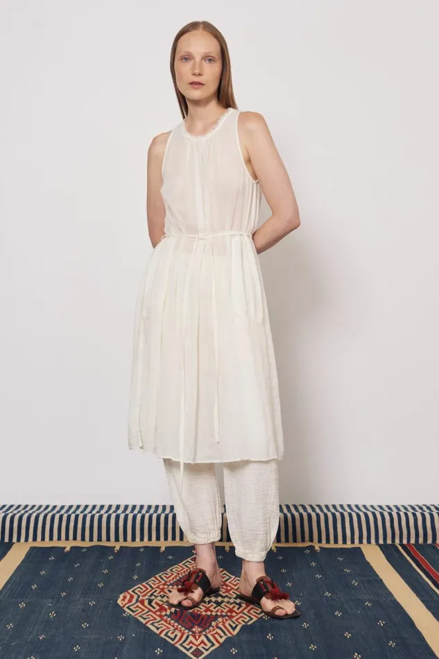 Raquel Allegra Dresses Women Gauze Dirty White Zambia Tank Dress