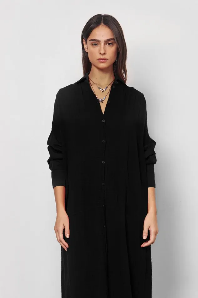 Raquel Allegra Dresses Women Gauze Faded Black Caftan Shirt Dress