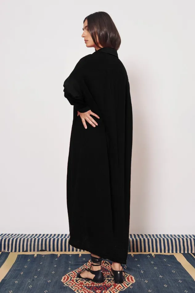 Raquel Allegra Dresses Women Gauze Faded Black Caftan Shirt Dress