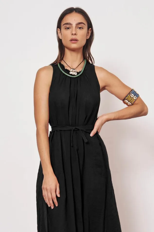 Raquel Allegra Dresses Women Gauze Faded Black Zambia Tank Dress