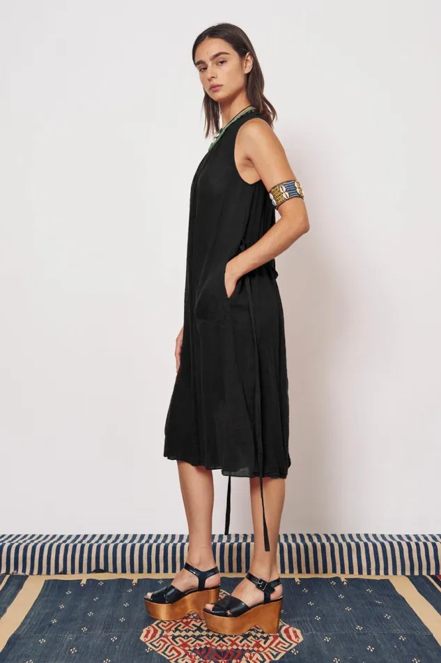 Raquel Allegra Dresses Women Gauze Faded Black Zambia Tank Dress