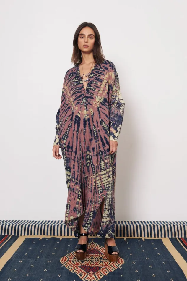 Raquel Allegra Dresses Women Gauze Jasper And Navy Caftan Shirt Dress