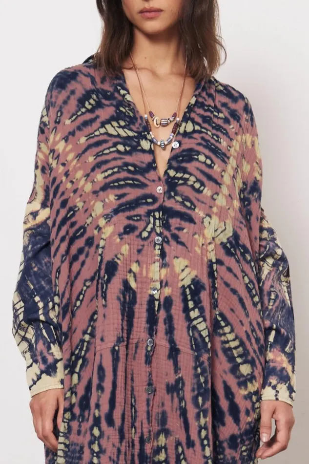 Raquel Allegra Dresses Women Gauze Jasper And Navy Caftan Shirt Dress