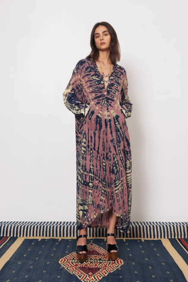 Raquel Allegra Dresses Women Gauze Jasper And Navy Caftan Shirt Dress