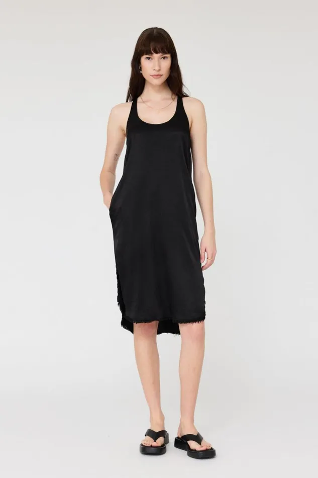 Raquel Allegra Dresses Women Pebble Satin Black Effie Tank Dress