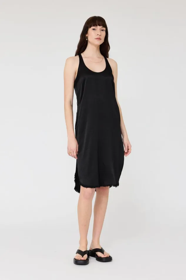 Raquel Allegra Dresses Women Pebble Satin Black Effie Tank Dress