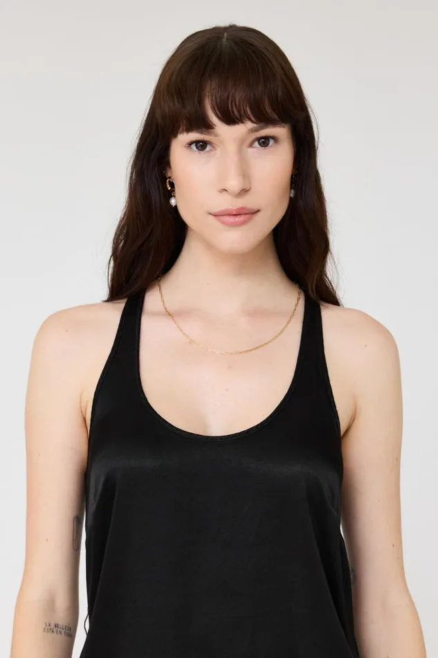 Raquel Allegra Dresses Women Pebble Satin Black Effie Tank Dress