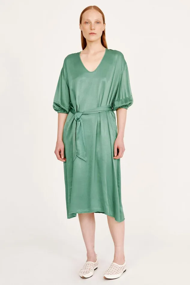 Raquel Allegra Dresses Women Pebble Satin Jade Ventura Dress