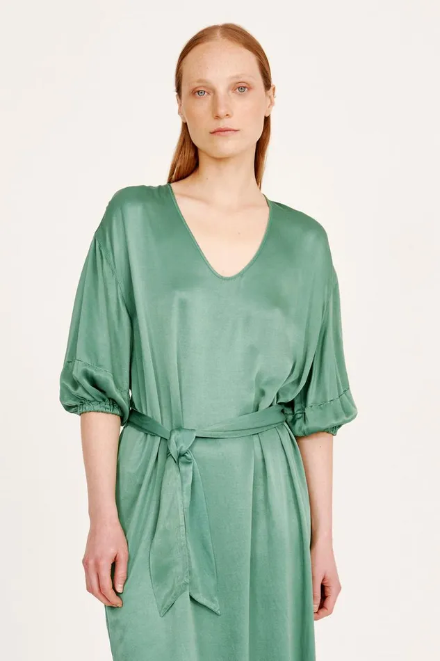 Raquel Allegra Dresses Women Pebble Satin Jade Ventura Dress