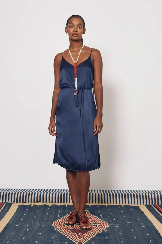 Raquel Allegra Dresses Women Pebble Satin Midnight Lily Midi Dress