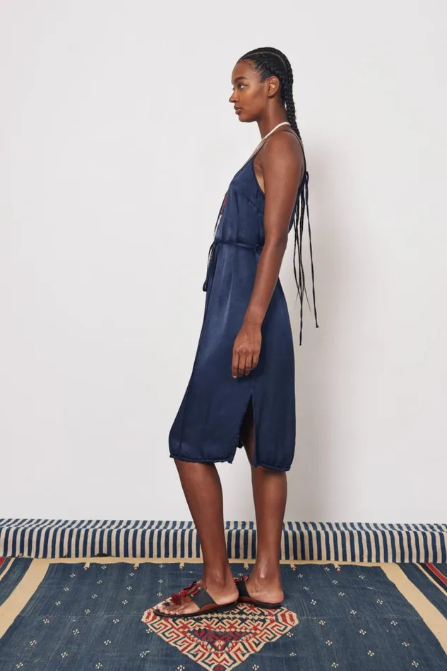 Raquel Allegra Dresses Women Pebble Satin Midnight Lily Midi Dress
