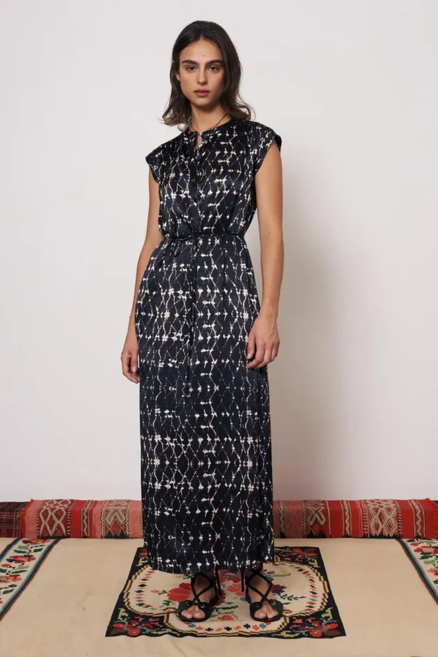 Raquel Allegra Dresses Women Silk Charmeuse Diamond Charcoal Zaire Midi Dress