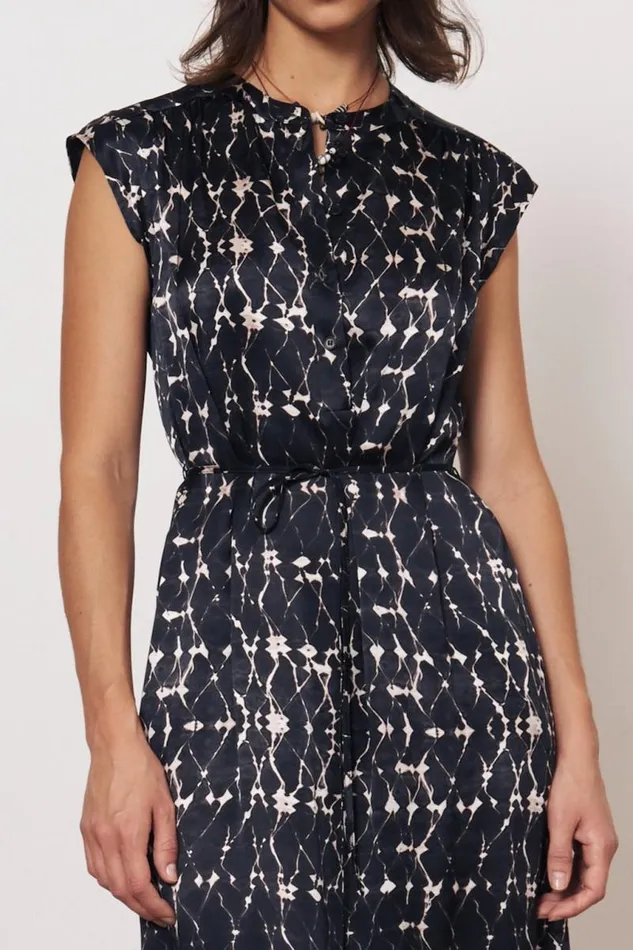 Raquel Allegra Dresses Women Silk Charmeuse Diamond Charcoal Zaire Midi Dress