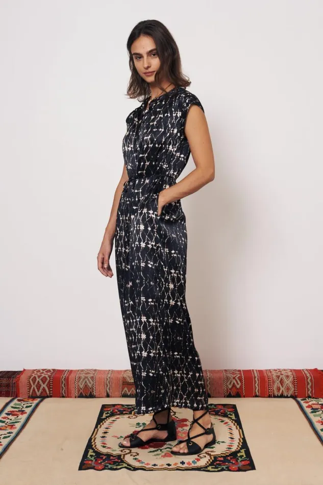Raquel Allegra Dresses Women Silk Charmeuse Diamond Charcoal Zaire Midi Dress