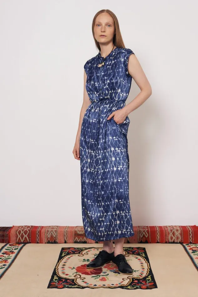 Raquel Allegra Dresses Women Silk Charmeuse Diamond New Blue Zaire Midi Dress Raquel Allegra Dresses Women Silk Charmeuse Diamond New Blue Zaire Midi Dress