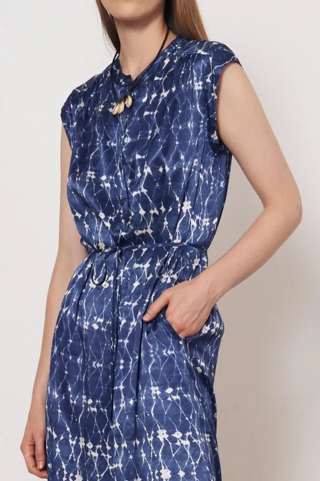 Raquel Allegra Dresses Women Silk Charmeuse Diamond New Blue Zaire Midi Dress