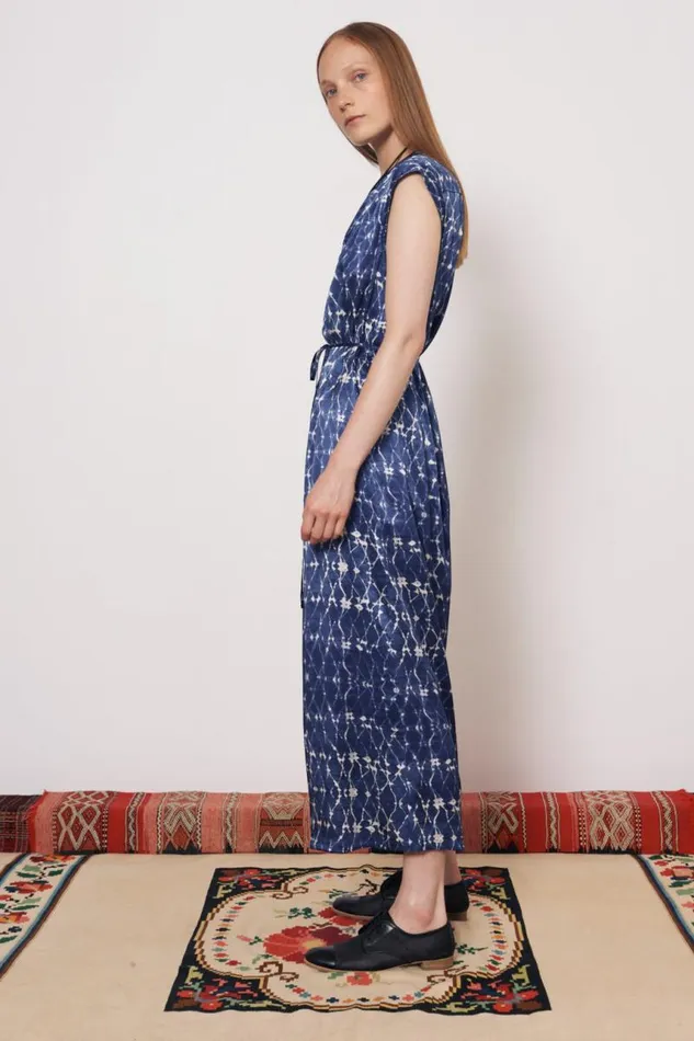 Raquel Allegra Dresses Women Silk Charmeuse Diamond New Blue Zaire Midi Dress