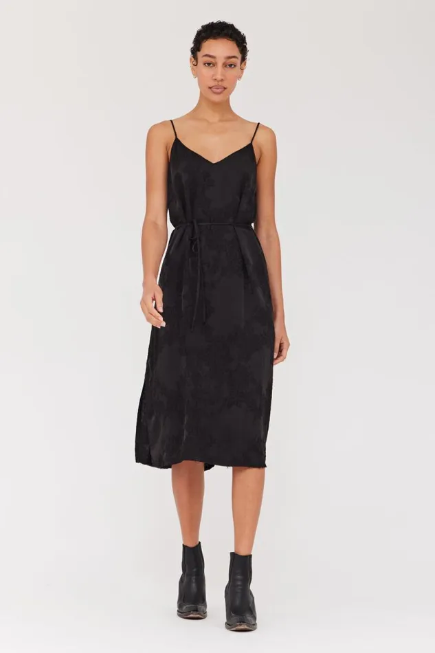 Raquel Allegra Dresses Women Silk Jacquard Black Lily Midi Dress