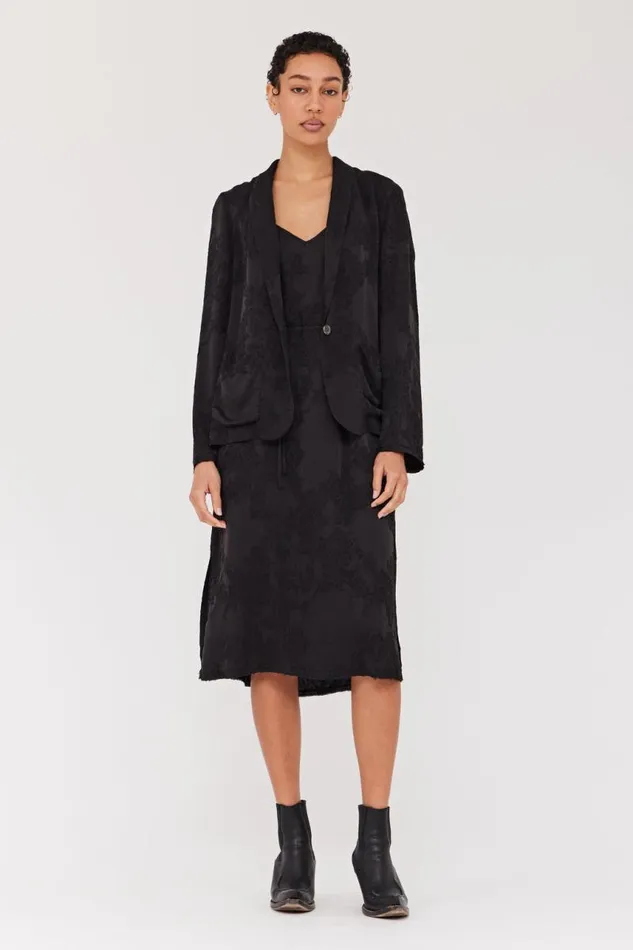 Raquel Allegra Dresses Women Silk Jacquard Black Lily Midi Dress