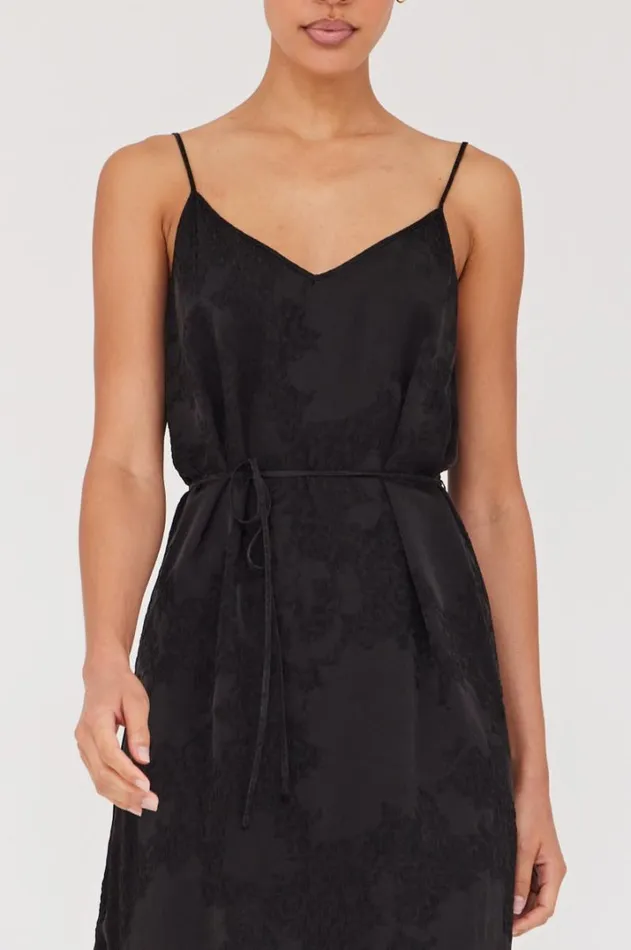Raquel Allegra Dresses Women Silk Jacquard Black Lily Midi Dress