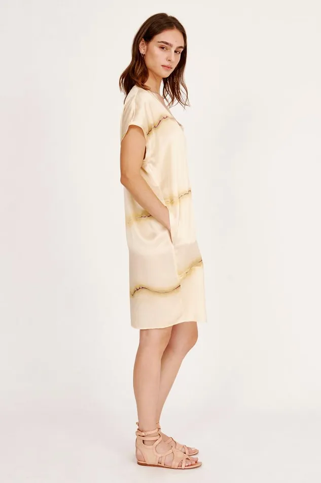 Raquel Allegra Dresses Women Silk Print Butter and Magenta Flores Dress