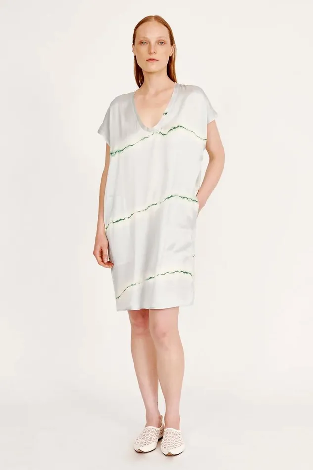 Raquel Allegra Dresses Women Silk Print Ice Blue And Jade Flores Dress