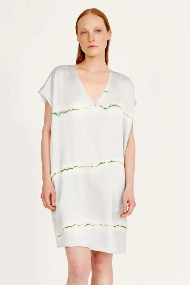Raquel Allegra Dresses Women Silk Print Ice Blue And Jade Flores Dress