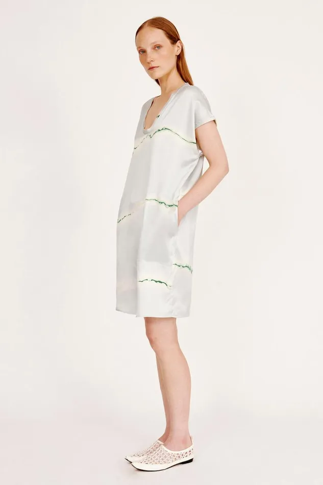 Raquel Allegra Dresses Women Silk Print Ice Blue And Jade Flores Dress