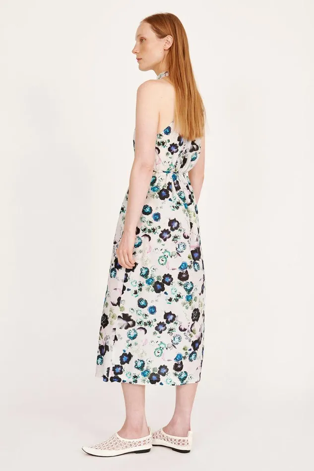 Raquel Allegra Dresses Women Silk Voile White Floral Halter Midi Dress