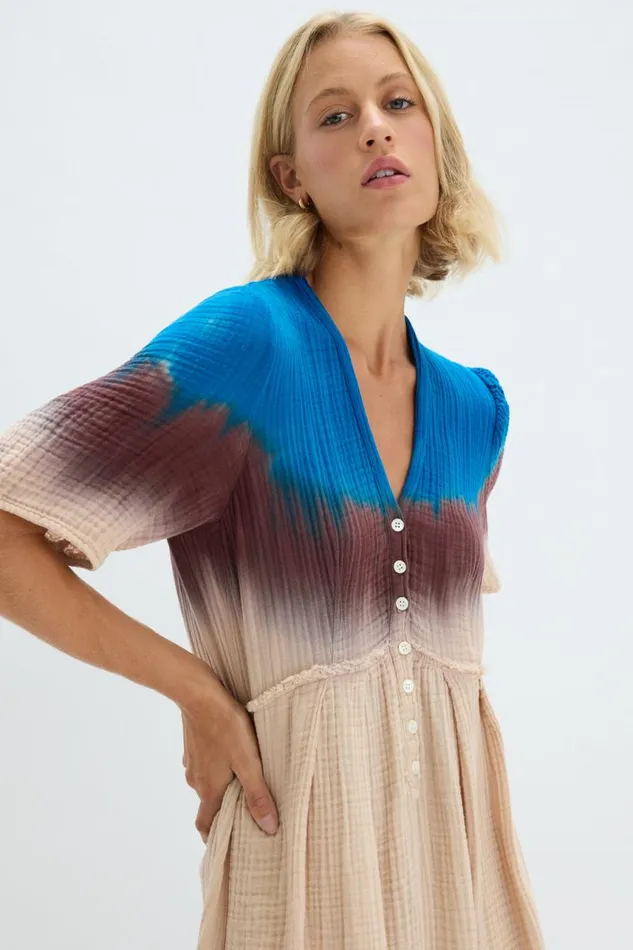 Raquel Allegra Jackets Women Lapis Multi Dual Gauze Garden Dress