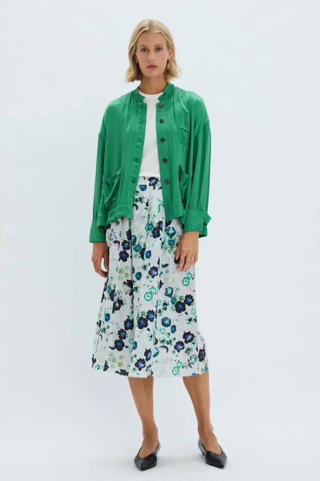 Raquel Allegra Jackets Women Pebble Satin Jade Fountain Jacket