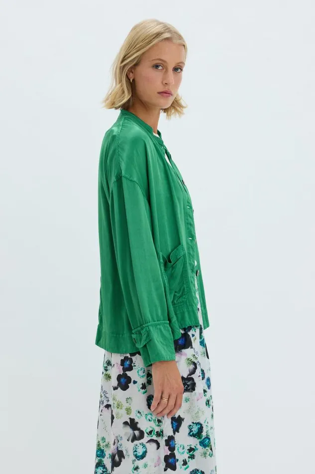 Raquel Allegra Jackets Women Pebble Satin Jade Fountain Jacket