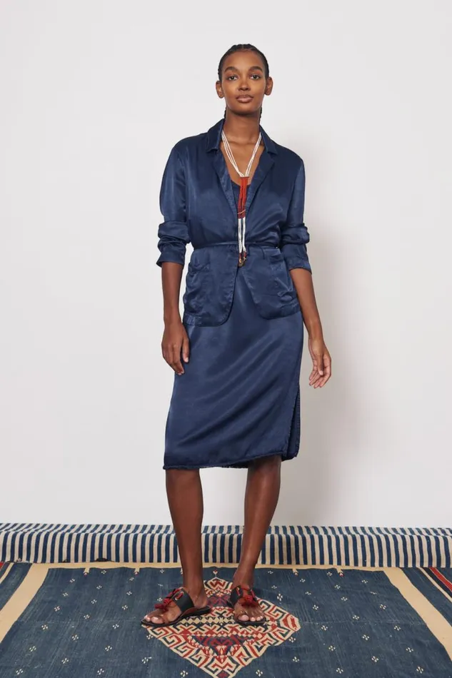 Raquel Allegra Jackets Women Pebble Satin Midnight Juba Jacket