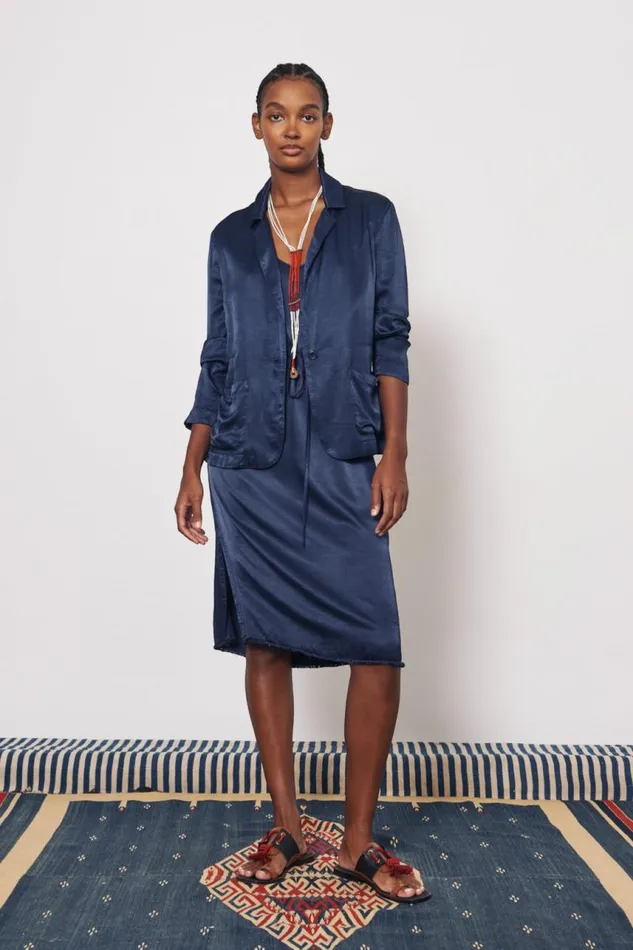 Raquel Allegra Jackets Women Pebble Satin Midnight Juba Jacket