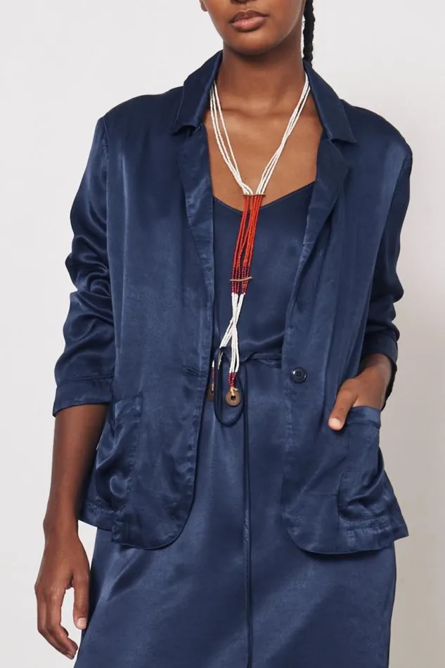 Raquel Allegra Jackets Women Pebble Satin Midnight Juba Jacket