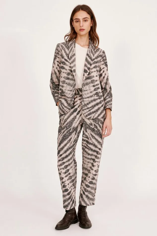 Raquel Allegra Jackets Women Treatment Print Khaki and Charcoal Clarissa Blazer
