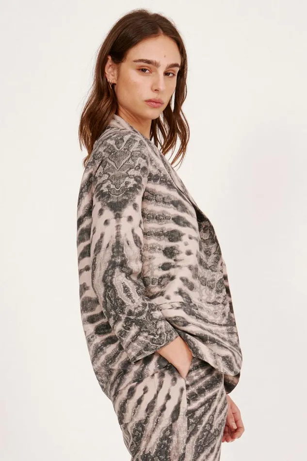 Raquel Allegra Jackets Women Treatment Print Khaki and Charcoal Clarissa Blazer