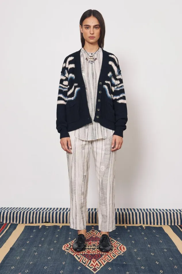 Raquel Allegra Sweaters and Knits Women Black Chalk Accra Cardigan