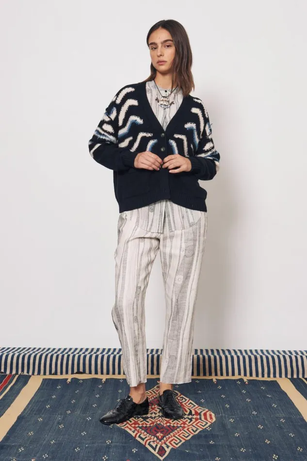 Raquel Allegra Sweaters and Knits Women Black Chalk Accra Cardigan