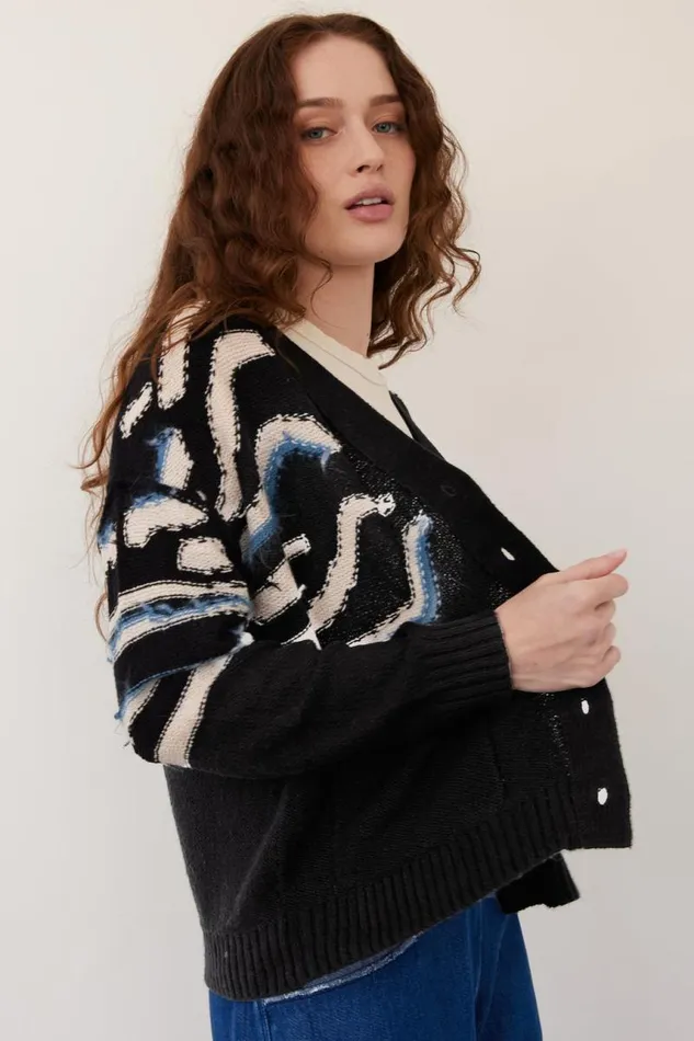 Raquel Allegra Sweaters and Knits Women Black Chalk Accra Cardigan