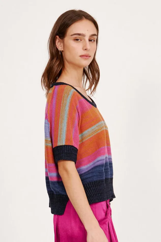 Raquel Allegra Sweaters and Knits Women Cotton Cashmere Blues Allesandro Sweater