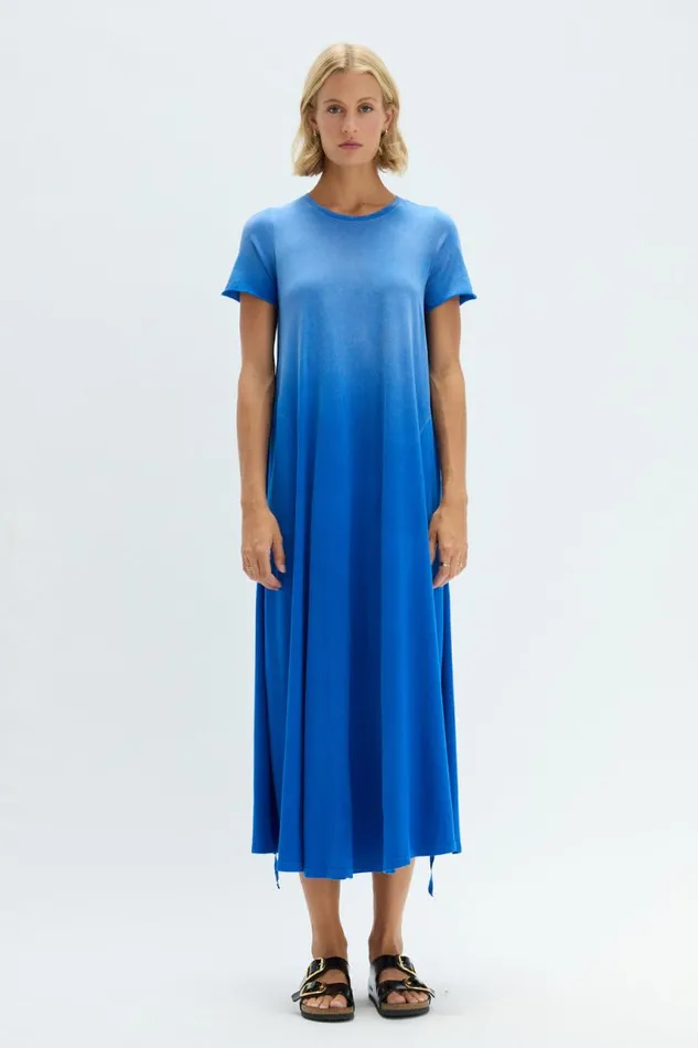 Raquel Allegra Sweaters and Knits Women Faded Lapis Short Sleeve Drama Maxi