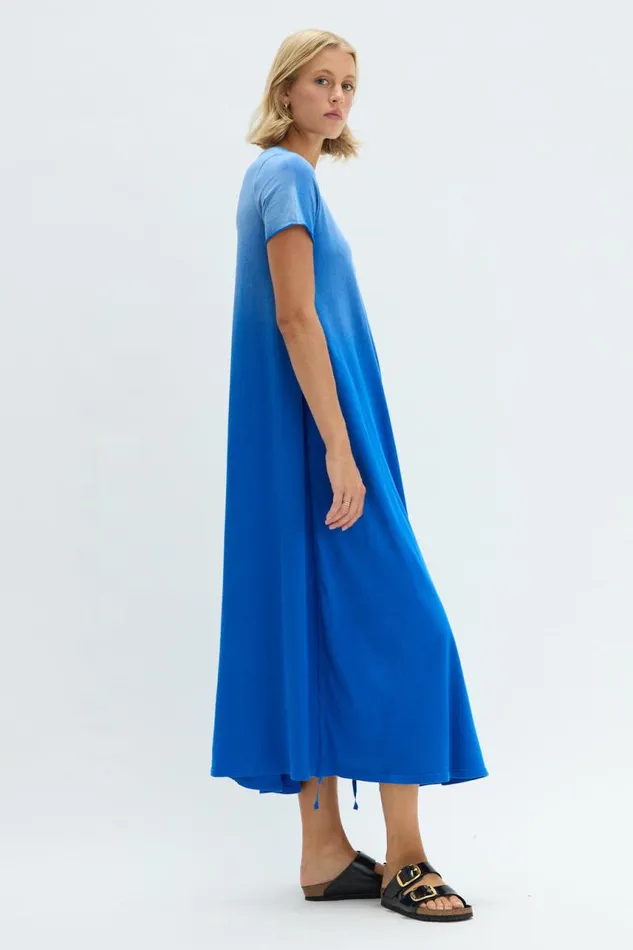 Raquel Allegra Sweaters and Knits Women Faded Lapis Short Sleeve Drama Maxi