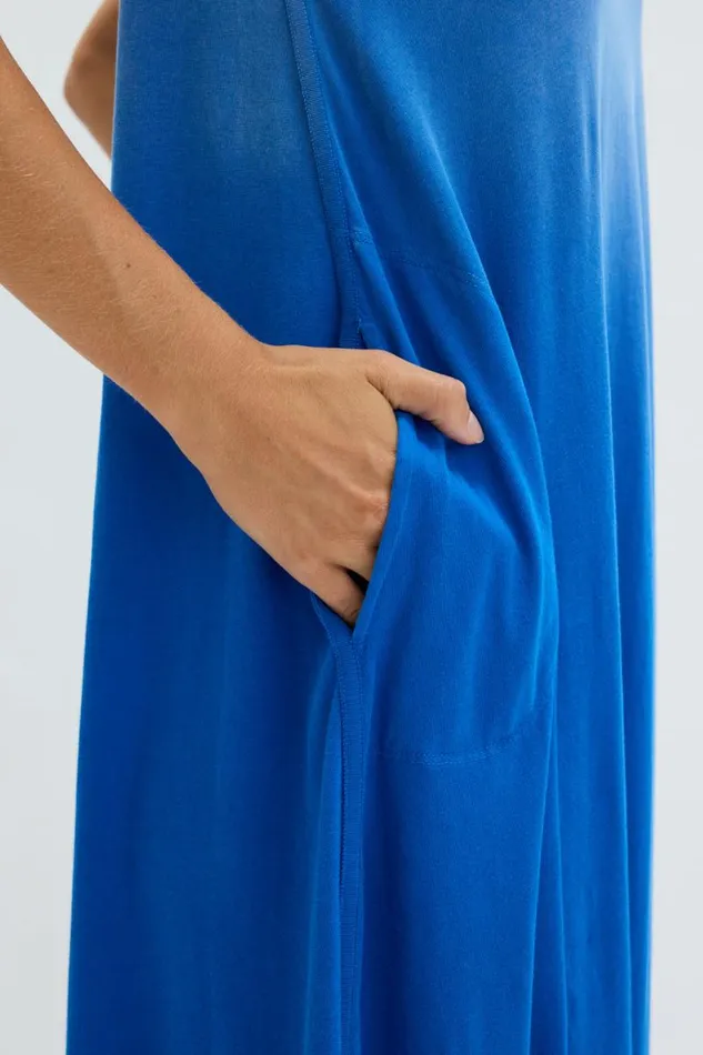 Raquel Allegra Sweaters and Knits Women Faded Lapis Short Sleeve Drama Maxi