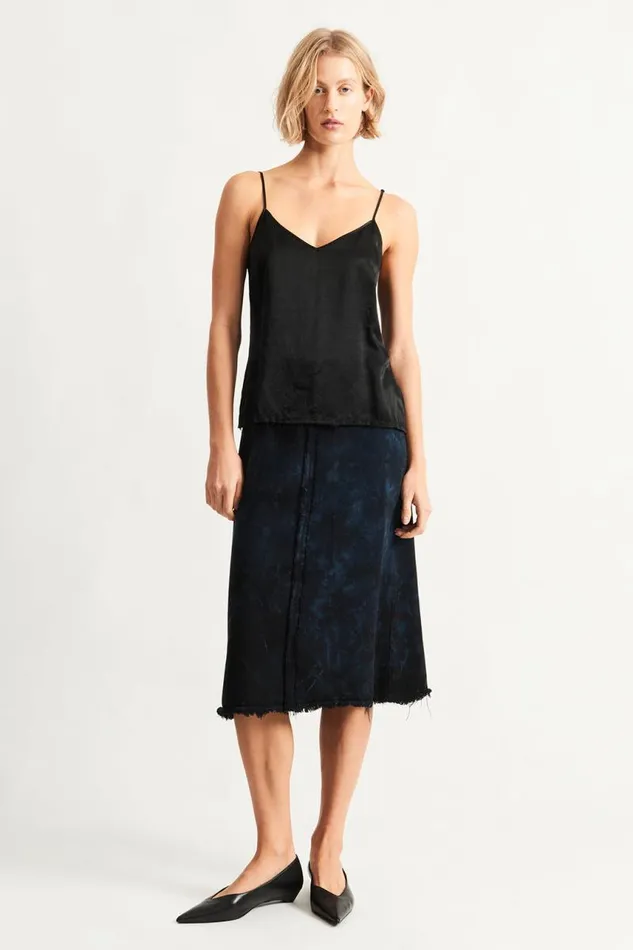 Raquel Allegra Sweaters and Knits Women Pebble Satin Black Mona Cami