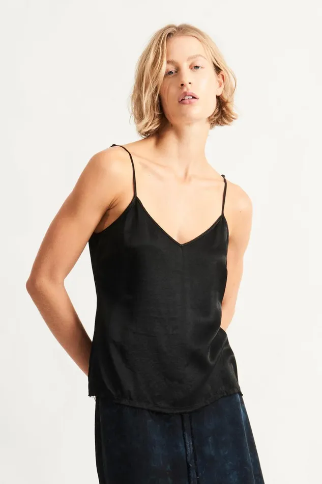 Raquel Allegra Sweaters and Knits Women Pebble Satin Black Mona Cami