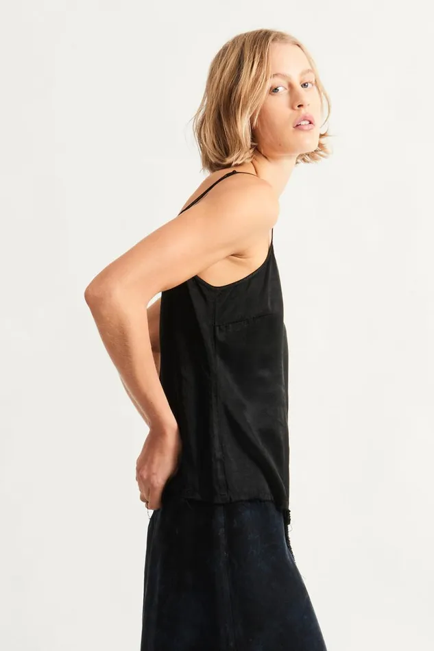 Raquel Allegra Sweaters and Knits Women Pebble Satin Black Mona Cami