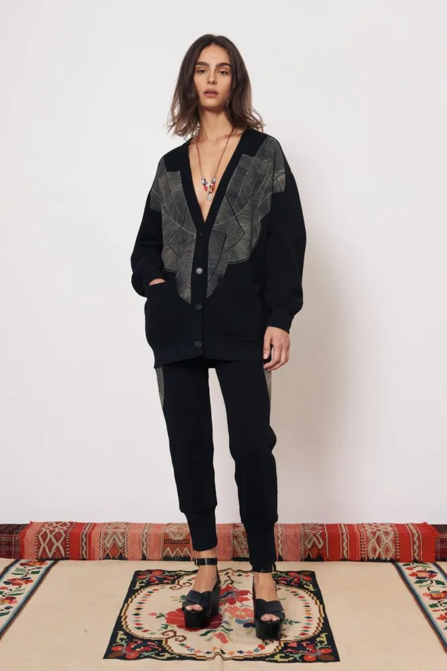 Raquel Allegra Sweaters and Knits Women Vintage Fleece Black Jackie Cardigan