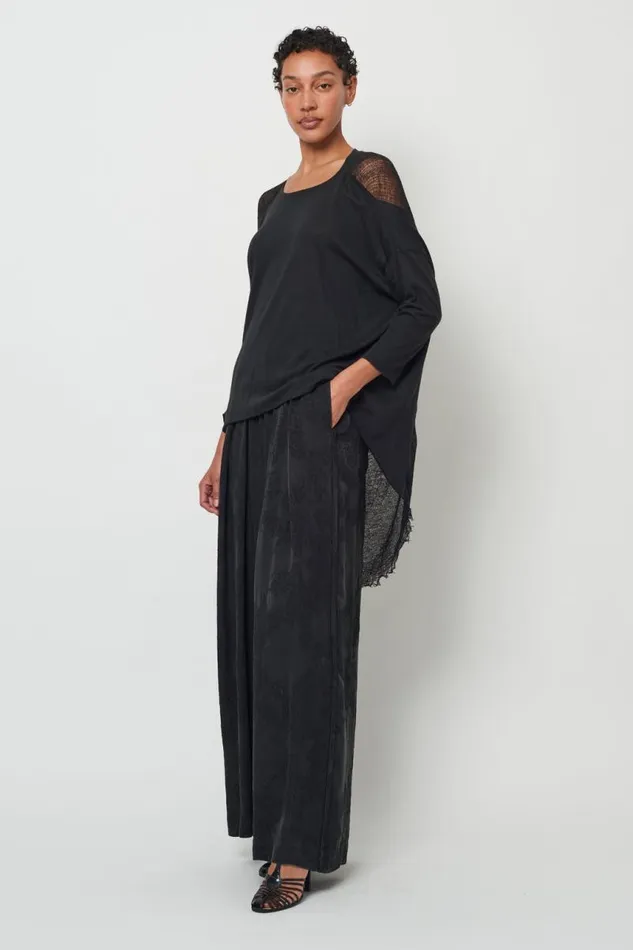 Raquel Allegra TShirts Women Black 34 Sleeve Shredded Cocoon Top