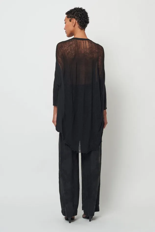Raquel Allegra TShirts Women Black 34 Sleeve Shredded Cocoon Top